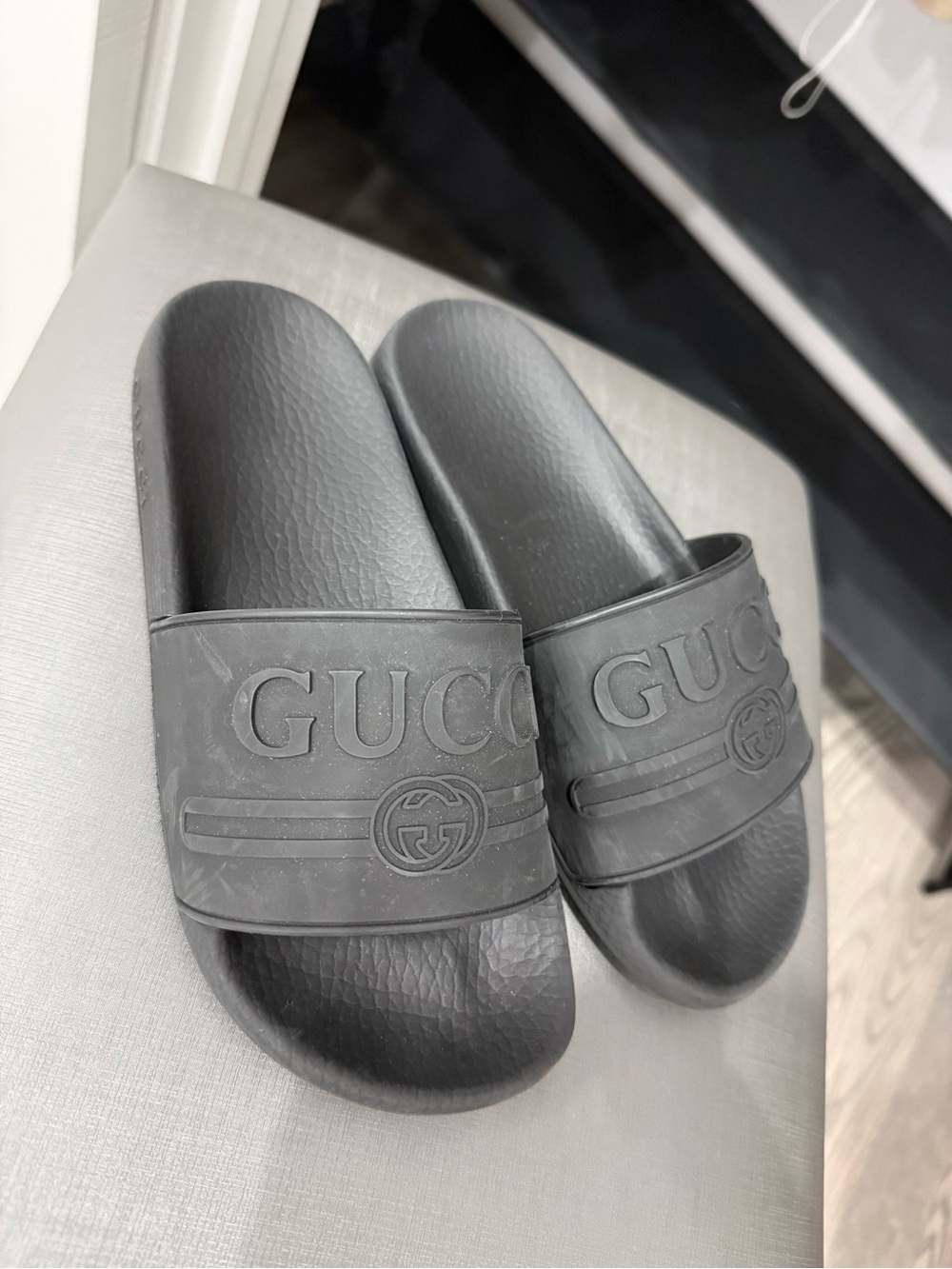 Gucci Black Embossed Logo Women's Slide Sandals
